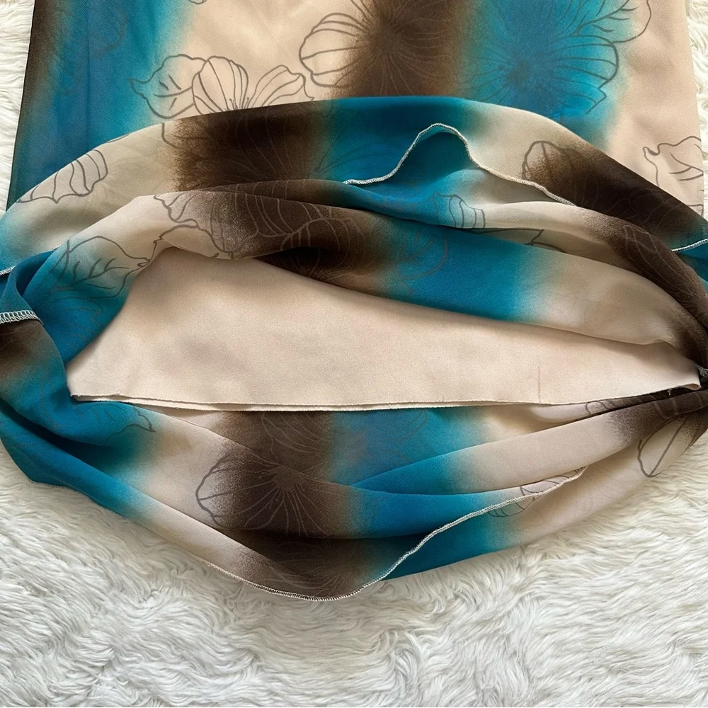 Vintage Fabiola USA Skirt Midi Y2K Pull On Sheer Floral Blue Brown Sz L - Picture 5 of 8